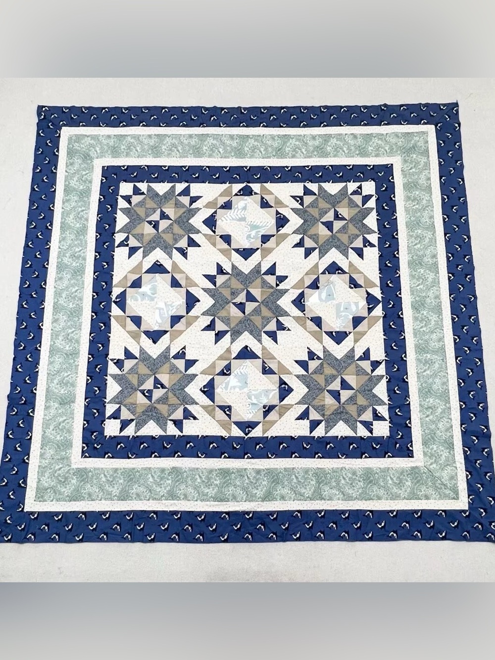 Handmade Interlocking Slate Matrix Cotton Queen size Patchwork Quilt Top/Topper